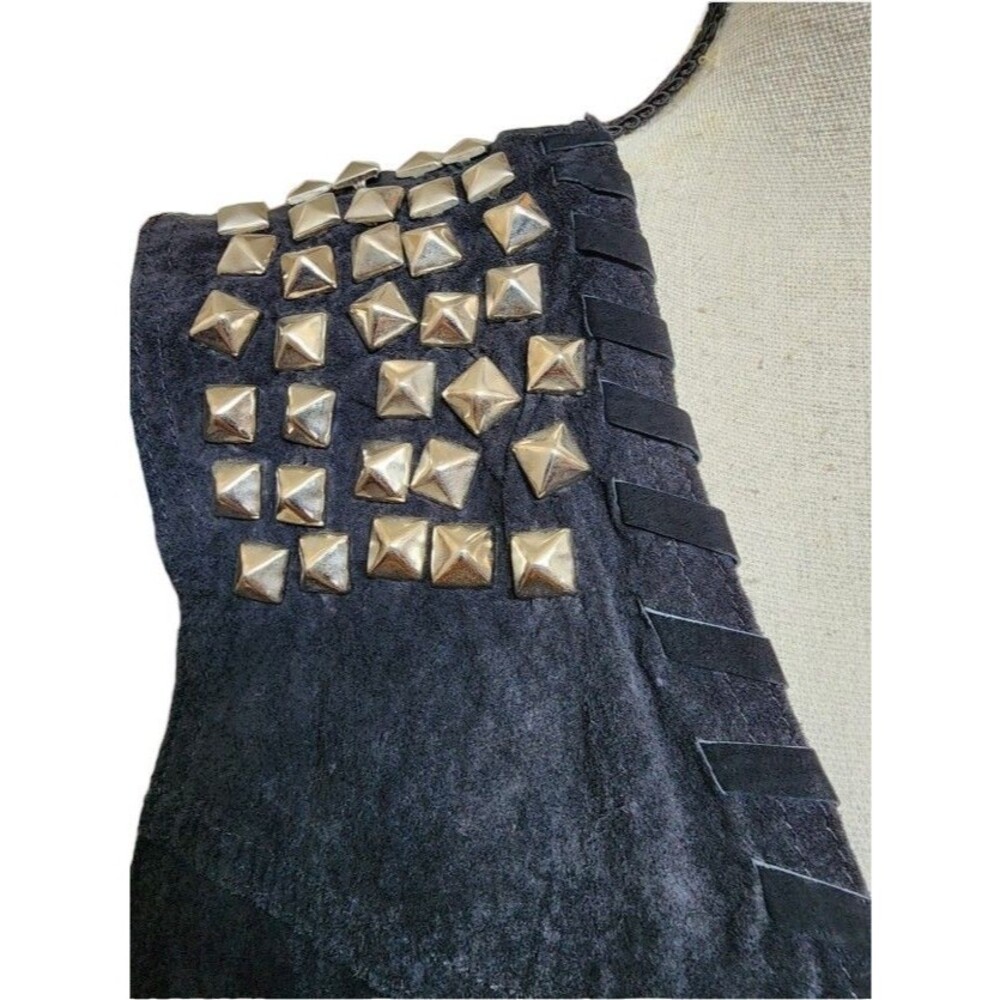 Vintage 1980's Stefano Man Studded Leather Vest Size M Lined Black - Picture 2 of 7